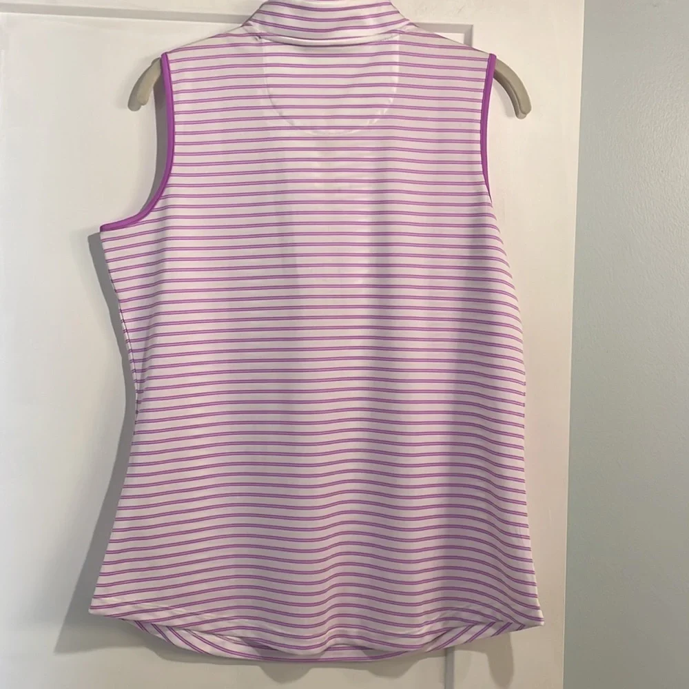 Greg Norman NWT Size Lg Orchid/White Stripe Sleeveless Moisturizer Wicking - Picture 4 of 5